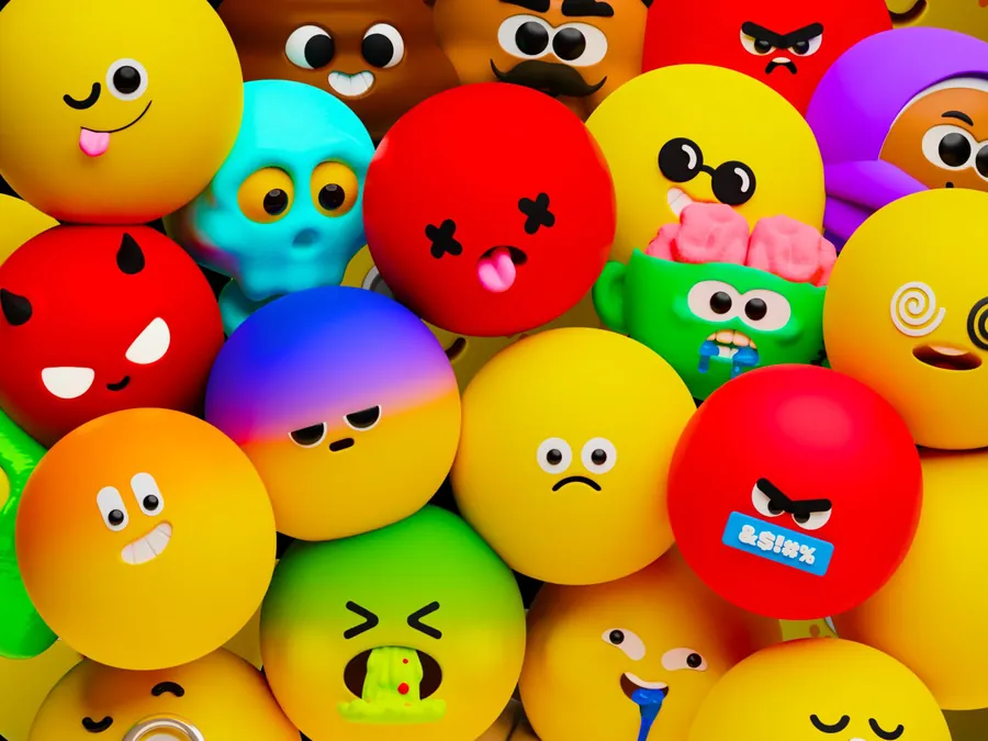 Pile of colorful 3D emoji