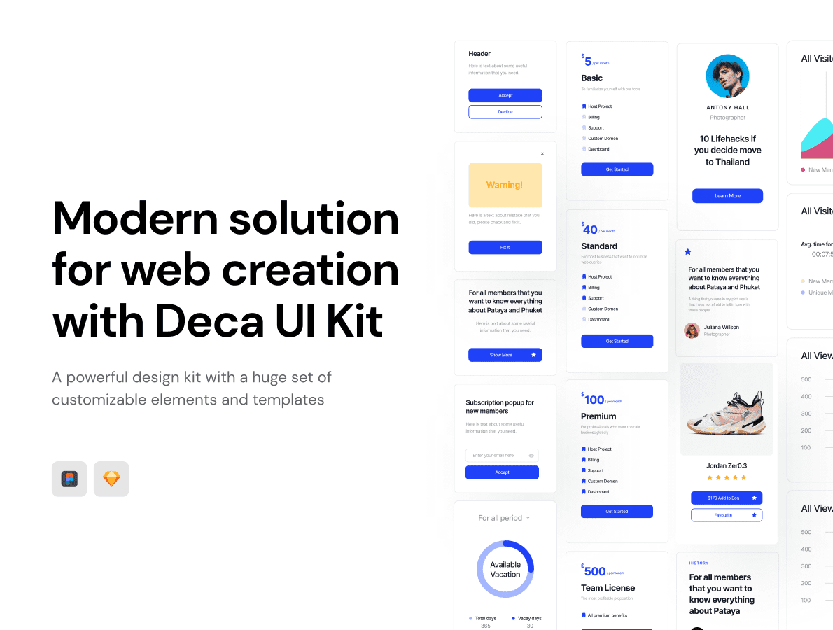 Free Deca UI Kit - 簡潔 UI Kit 素材免費下載，提供 Figma 與 Sketch 設計軟體格式 1